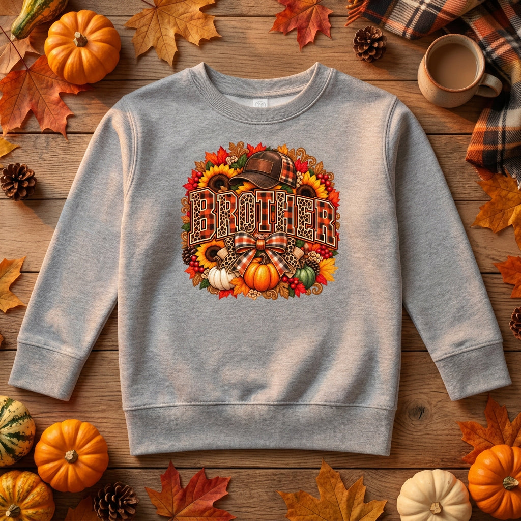 Infant Brother Fall Sweatshirt | Plaid Baby Brother Crewneck | Pumpkin Sunflower Autumn Sweater | Thanksgiving Baby Boy Gift