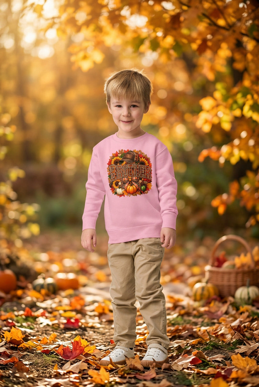 Infant Brother Fall Sweatshirt | Plaid Baby Brother Crewneck | Pumpkin Sunflower Autumn Sweater | Thanksgiving Baby Boy Gift