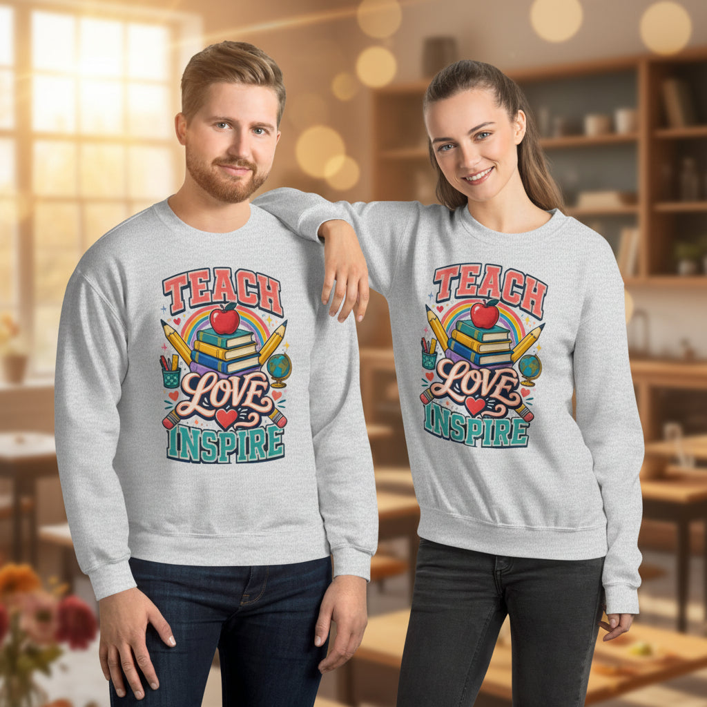 Teach Love Inspire Colorful Teacher sweatshirt in Ash, front