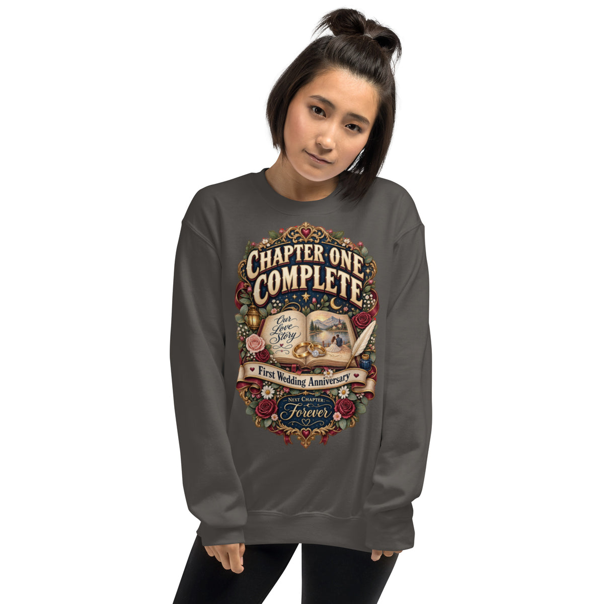 Chapter One Complete First Anniversary sweatshirt in Charcoal, front