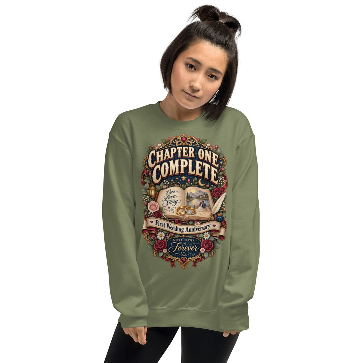 Chapter One Complete First Anniversary sweatshirt in Military Green, front
