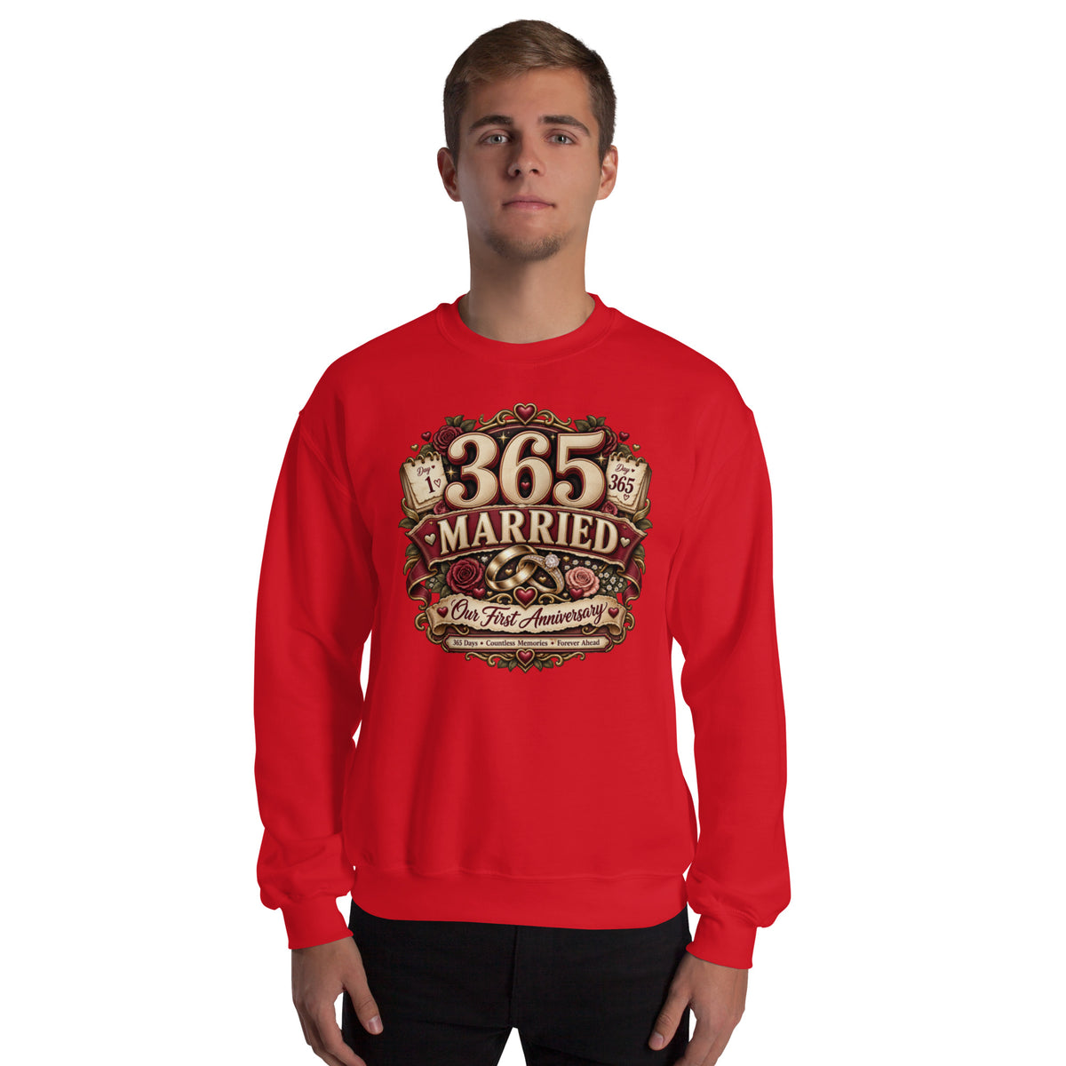 365 Days Married First Anniversary sweatshirt in Red, front