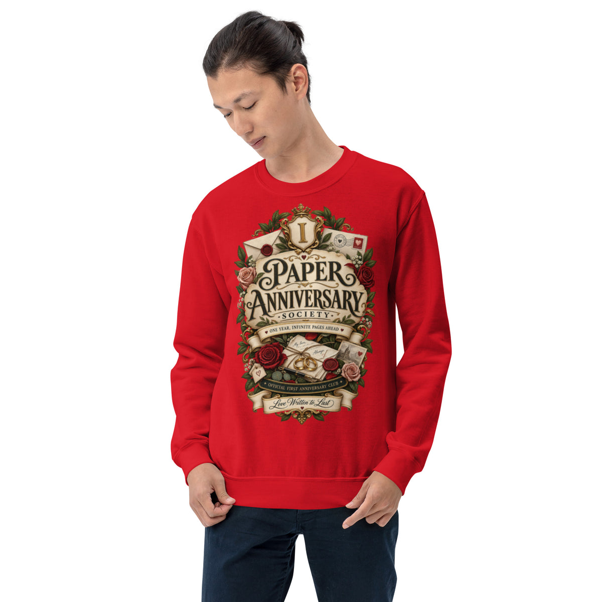 Paper Anniversary Society sweatshirt in Red, front