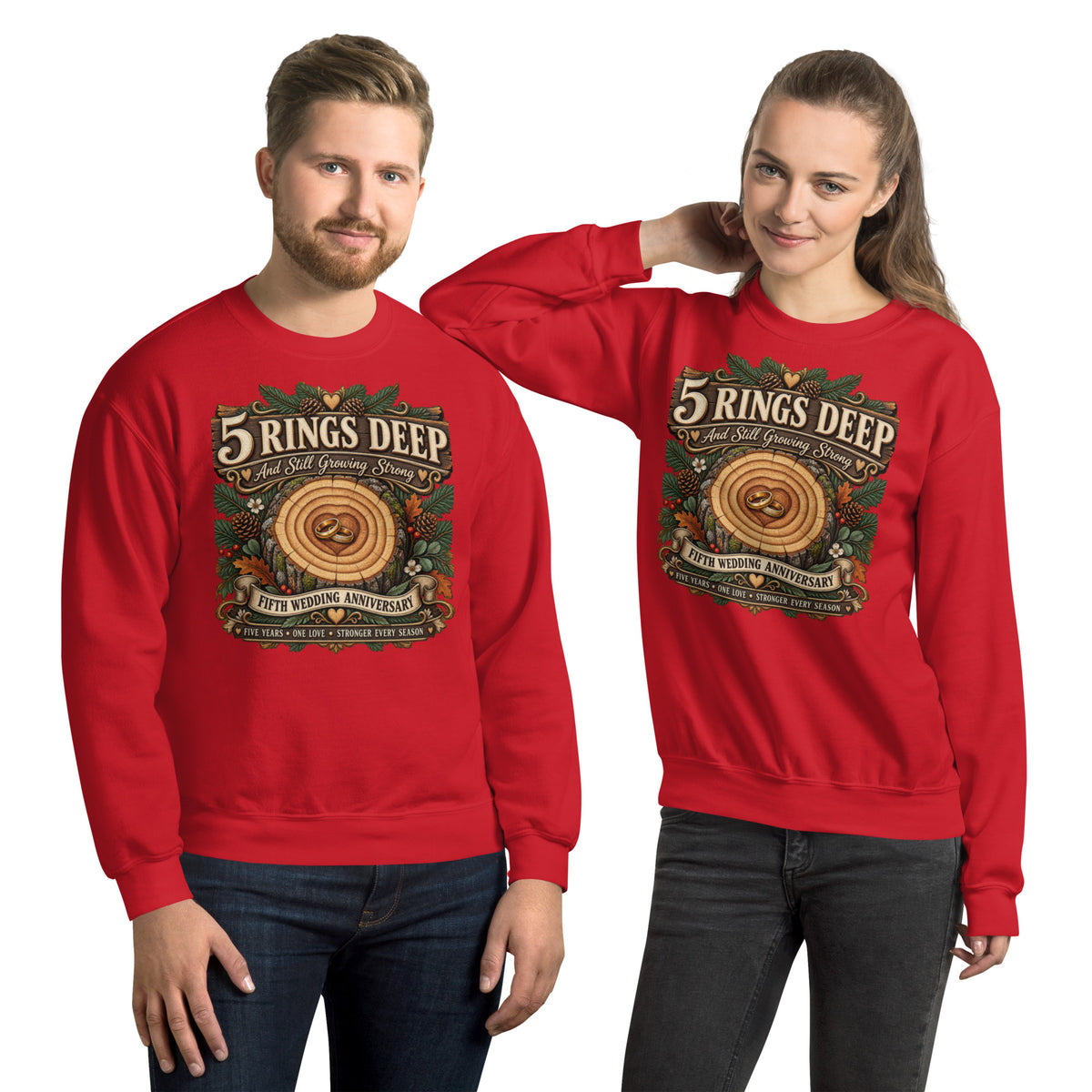 5 Rings Deep 5th Anniversary sweatshirt in Red, front