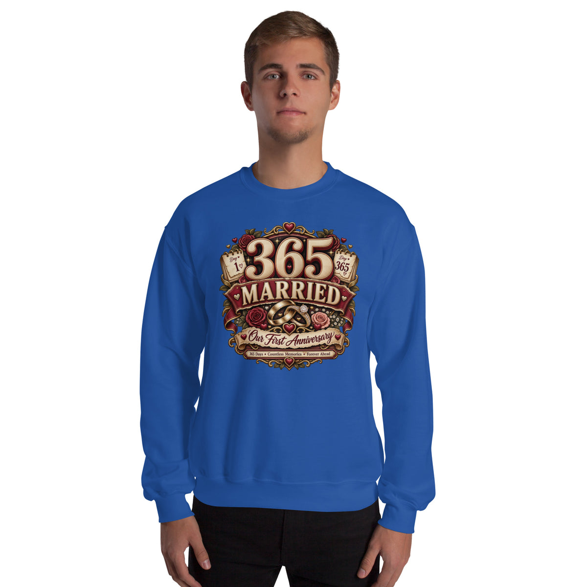 365 Days Married First Anniversary sweatshirt in Royal, front