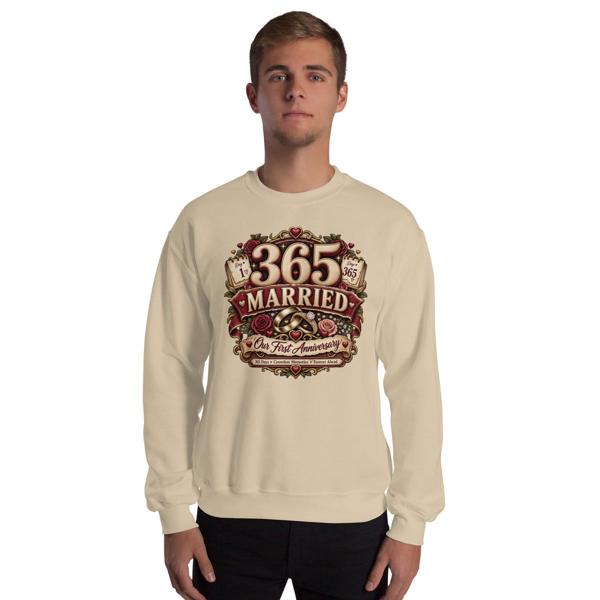 365 Days Married First Anniversary sweatshirt in Sand, front