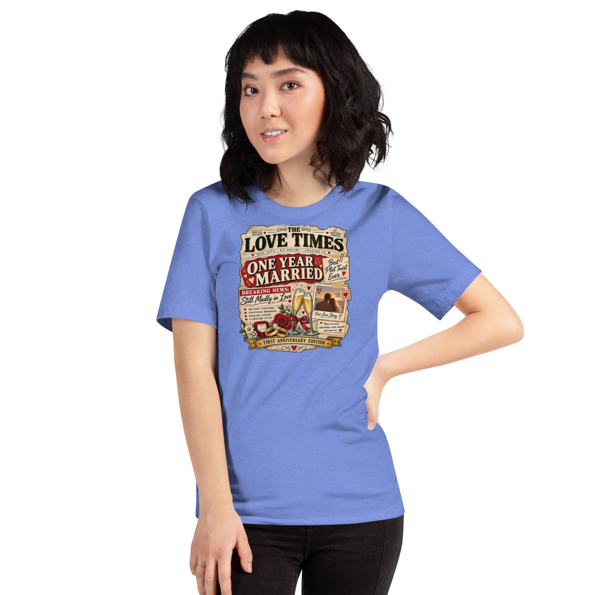 One Year Married Best Plot Twist Ever t-shirt in Heather Columbia Blue, front