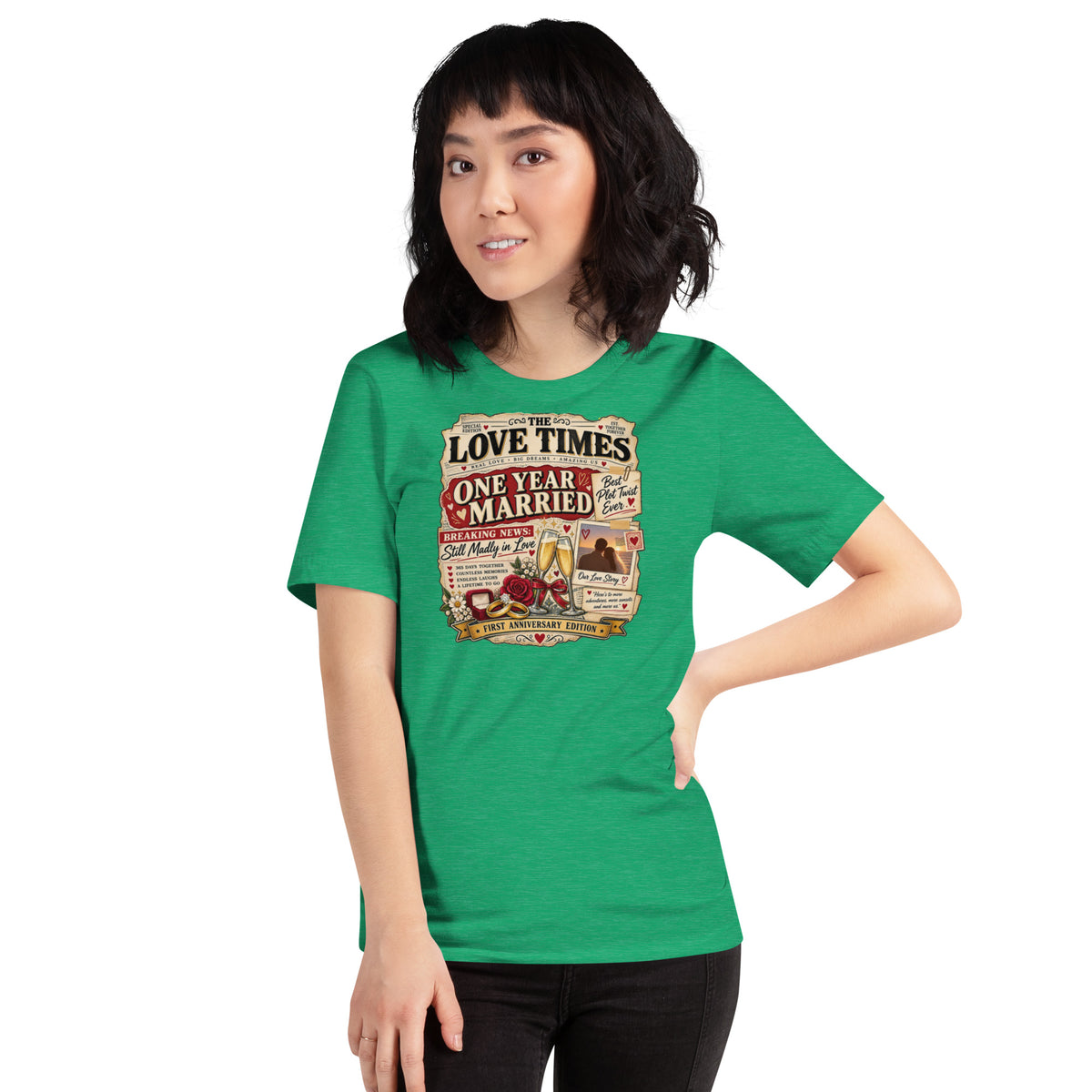 One Year Married Best Plot Twist Ever t-shirt in Heather Kelly, front