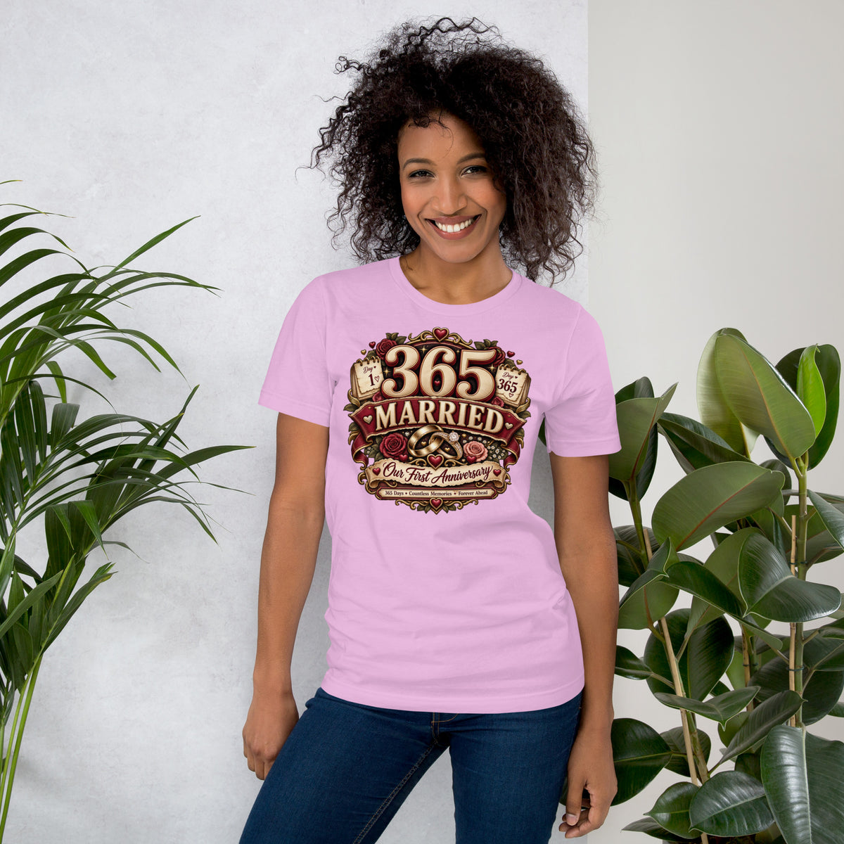 365 Days Married First Anniversary t-shirt in Lilac, front
