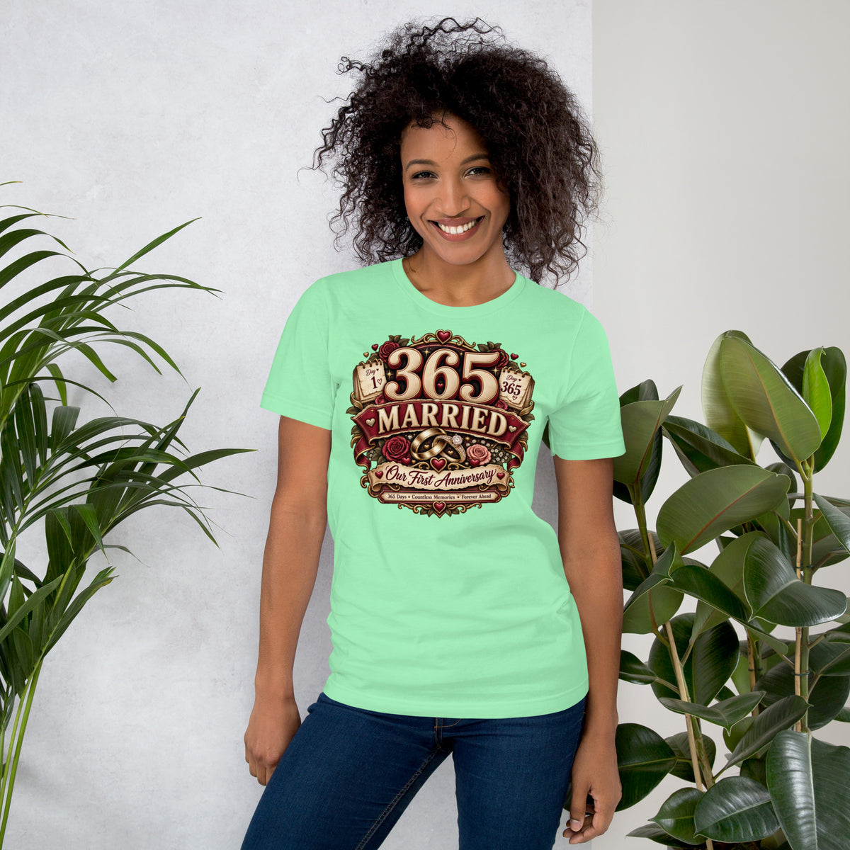 365 Days Married First Anniversary t-shirt in Mint, front