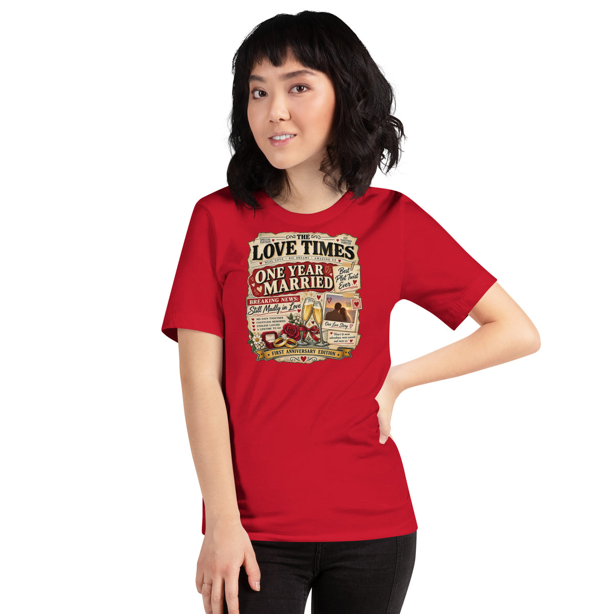 One Year Married Best Plot Twist Ever t-shirt in Red, front
