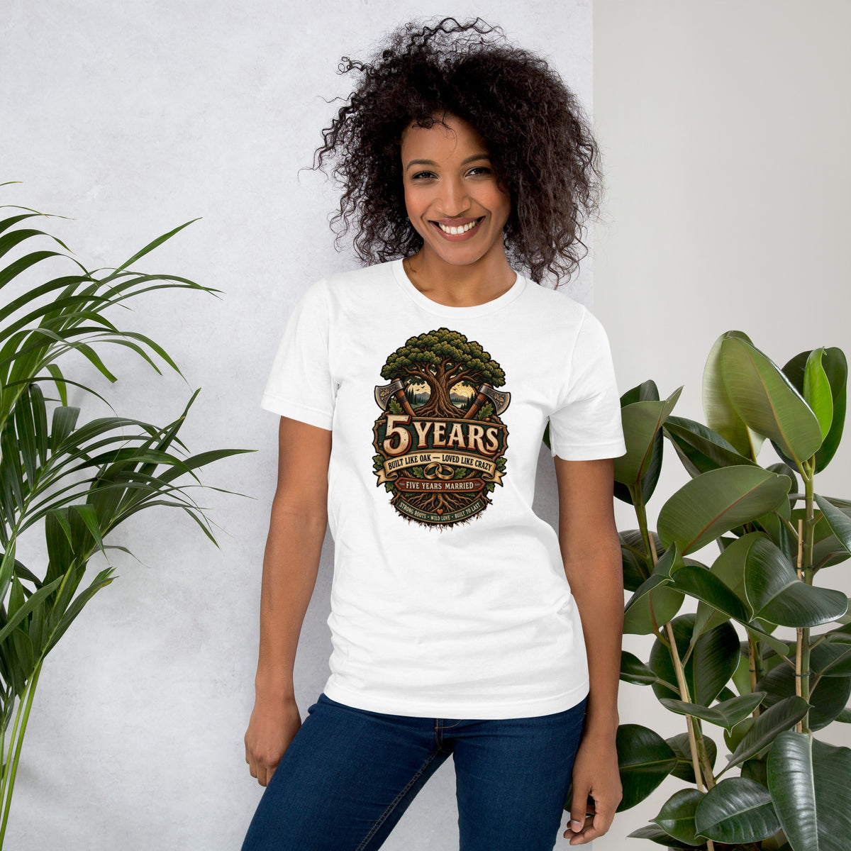 Built Like Oak 5th Anniversary t-shirt in White, front